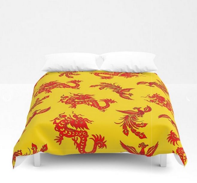 A feng shui bedroom. Phoenix Dragon Feng Shui Duvet Cover. People with impulsive, fiery personalities should go for feng shui bedroom color shades that are slightly the opposite of what they irradiate. #fengshui