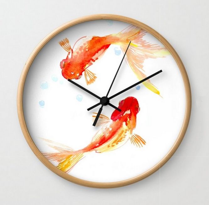 Feng shui decor. Goldfish, Two Koi Fish, Feng Shui, Asian meditation design Wall Clock. The number and usage extent of feng shui items are incredibly large; hence it is understandable why so many people are in search of true love, financial security, good health and the fulfillment of personal aspirations. #fengshui