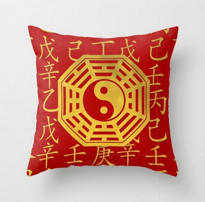 Yin and Yang , bagua and feng shui hieroglyphs Throw Pillow. #fengshui